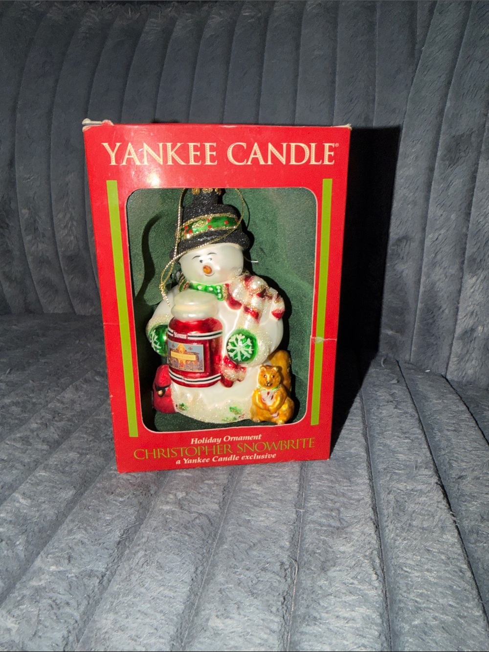 Yankee Candle Christopher Snowbrite Snowman Ornament in Red, White, Green in box